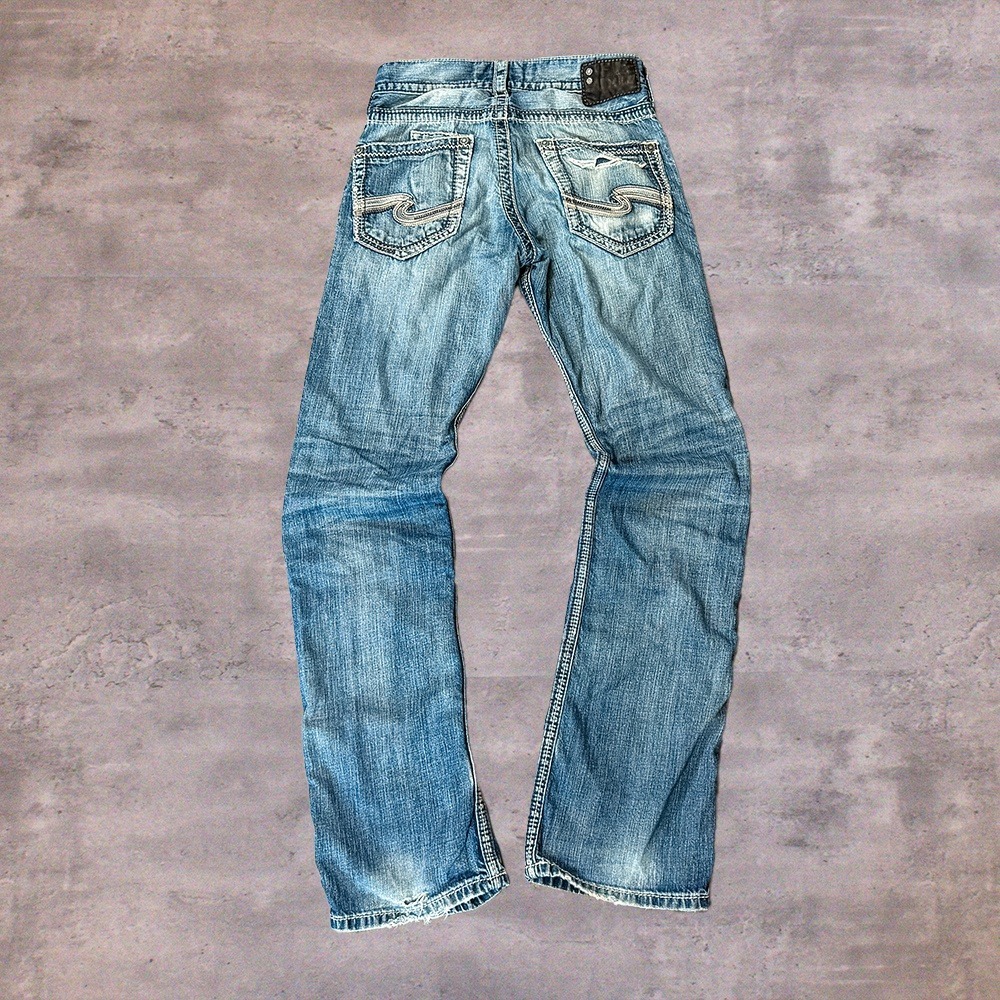 Y2K 00's Silver Zac Contrast Stitch Baggy Relax Fit Boot Cut Flair Denim Pant's